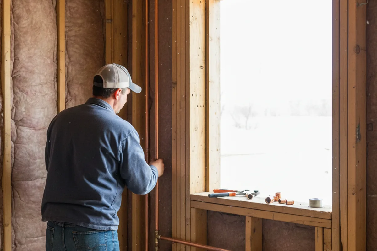 Licensed plumber running new copper supply lines in a Las Vegas home